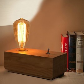 E27 20*10*7CM 15-20 20V bouton interrupteur Edison ampoules chambre table de nuit en bois véritable lampe de bureau lumière LED