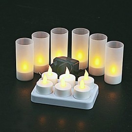 Bougies chauffe-plat sans flamme rechargeables à LED jaune chaud, 6 pièces