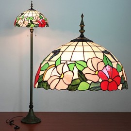 Lampadaire à motif floral, 2 lumières, procédé de peinture sur verre en résine