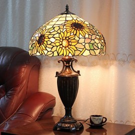 Lampe de table de décoration de tournesol, 2 lumières, peinture sur verre en résine