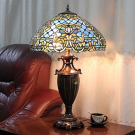 Lampe de table, 2 lumières, peinture sur verre en résine exotique