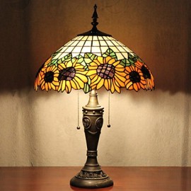 Lampe de table de décoration de tournesol, 2 lumières, peinture sur verre en résine