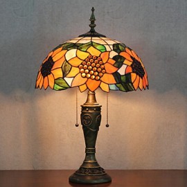 Lampe de table à motif tournesol, 2 lumières, peinture sur verre en résine