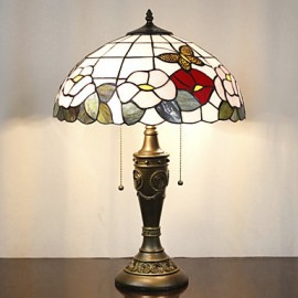 Lampe de table à motif floral, 2 lumières, peinture sur verre en résine