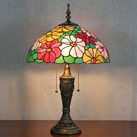 Lampe de table design fleur, 2 lumières, peinture sur verre en résine