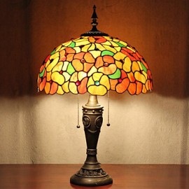 Lampe de table, 2 lumières, peinture sur verre en résine délicate