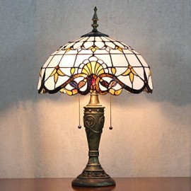 Lampe de table, 2 lumières, peinture sur verre en résine élégante