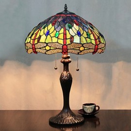 Lampe de table papillons et perles, 2 lumières, peinture sur verre en résine