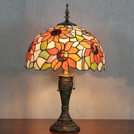 Lampe de table, 2 lumières, peinture sur verre en résine