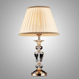 Lampe de bureau en fer avec abat-jour en tissu à pilier en cristal, éclairage classique