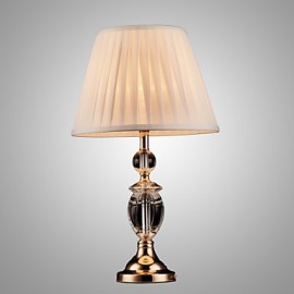 Lampe de bureau en fer avec abat-jour en tissu à pilier en cristal, éclairage classique