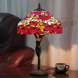 Jolie lampe de table colorée 60 W à motifs avec poteau de corps de déesse feuille rouge