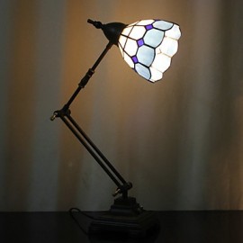 Lampe de table à bras oscillant à motif de grille, 1 lumière, peinture sur verre en fer