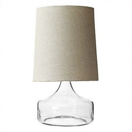 Lampe de table moderne 60 W avec abat-jour tambour en tissu beige et base en verre soufflé