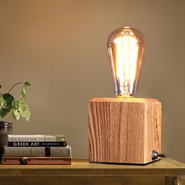 Lampe de bureau en bois fumigé de Style méditerranéen nordique, pour salle de lecture et chambre à coucher, lampe de Table à ampoule Edison en bois