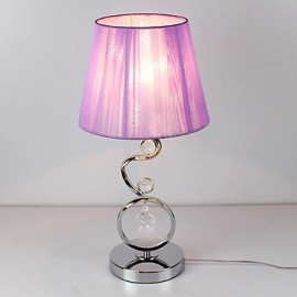 Lampe de table contemporaine avec abat-jour en tissu plissé rose élégant, décor en cristal, 220-240V