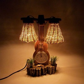 Articles d'ameublement créatifs pour la saint-valentin, cadeaux de Boutique, artisanat, violon avec horloge en bois, lampe de bureau, lumière Led